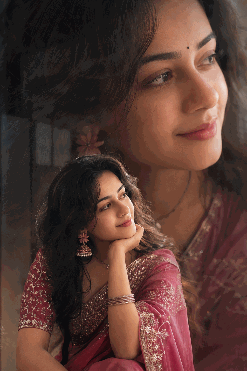 AI-generated preview for prompt: Dreamy Cinematic Double Exposure Saree Portrait AI Prompt