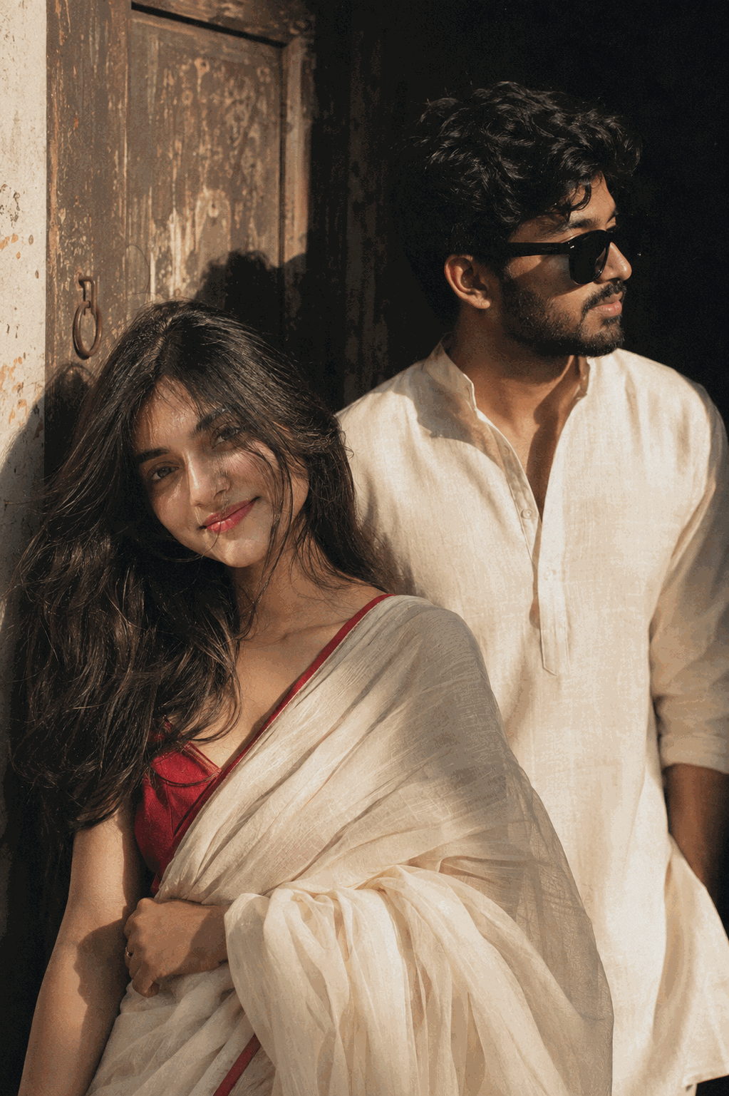 Vintage 90s Saree Couple Portrait AI Prompt for Google Gemini — AI image prompt preview