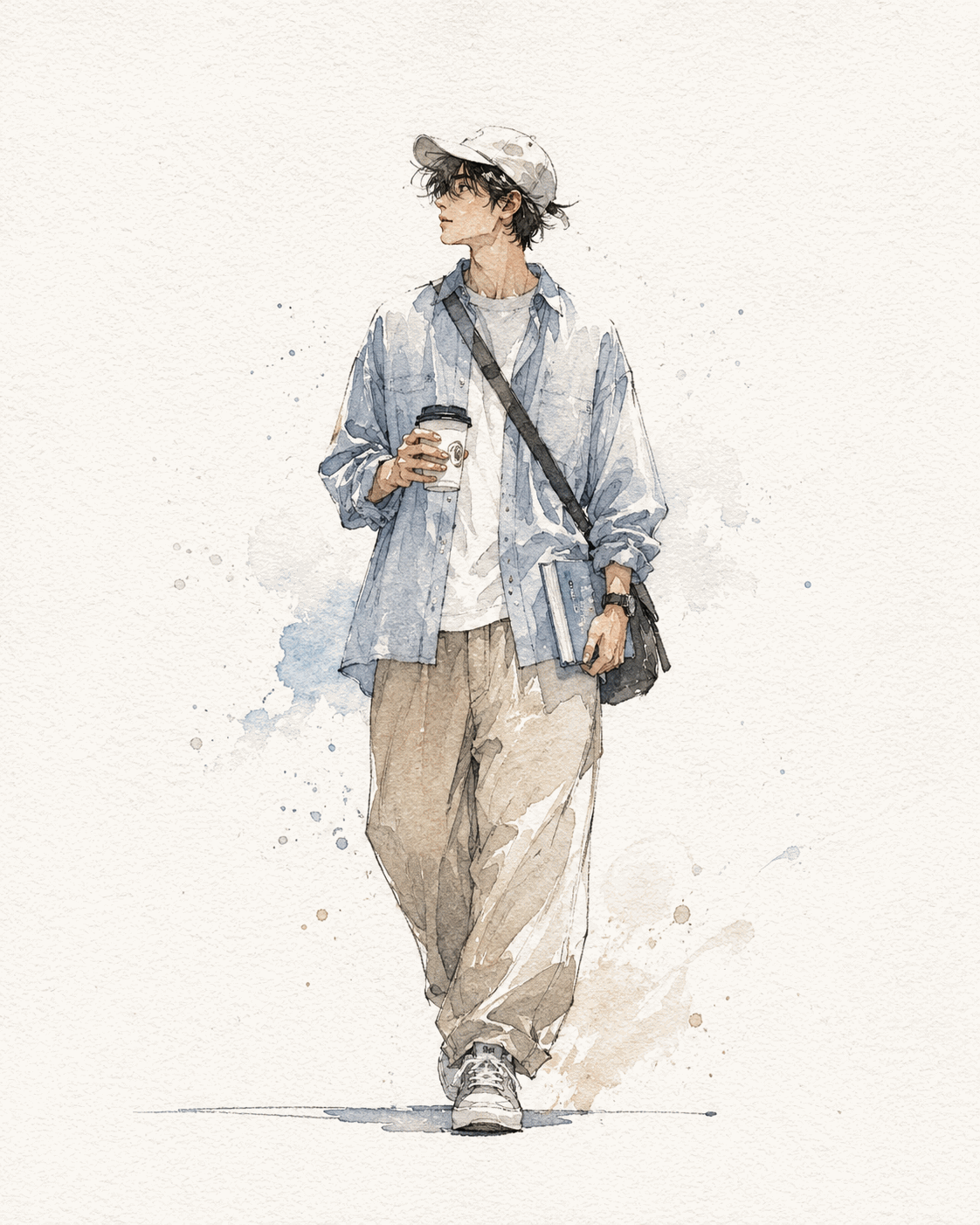 Minimalist Watercolor Walking Coffee Illustration — AI image prompt preview